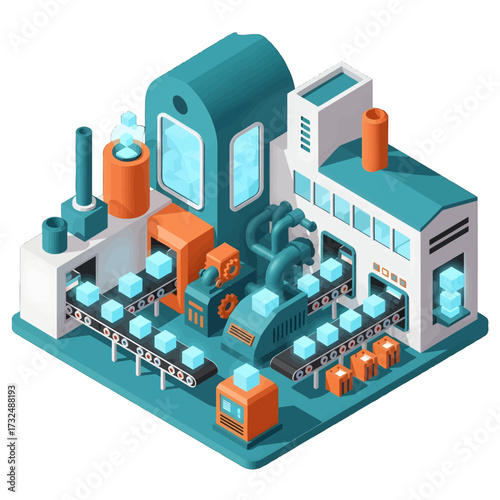 Modern industrial factory producing goods with advanced technology.