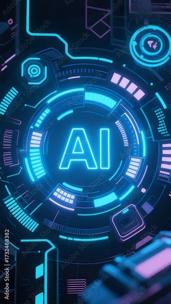 custom made wallpaper toronto digital青と紫のネオン輝くAI技術の抽象的な回路図