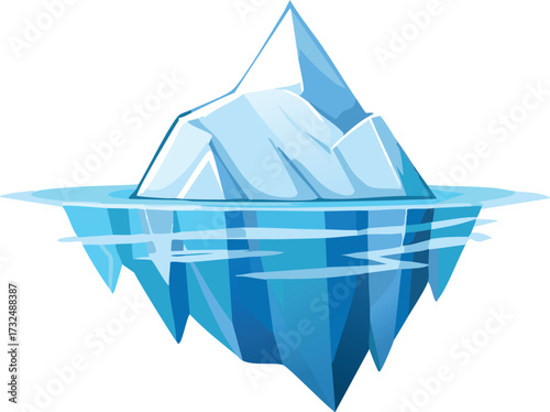 Cartoon Iceberg Floating Peacefully in Clear Blue Ocean Waters