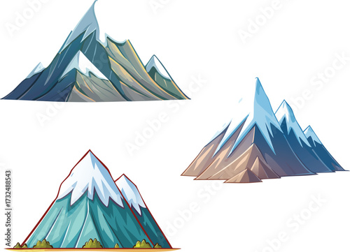 Cartoon Mountain Peak with Snowcap under a Clear Blue Sky