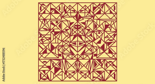 Complex geometrical pattern of triangles & lines on light yellow