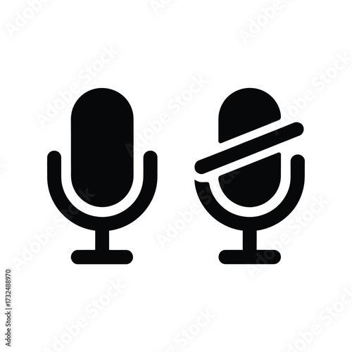 Microphone icon on and off symbol for audio recording and mute