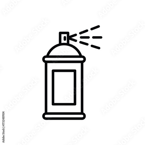 Simple line art icon of a spray paint can dispensing aerosol