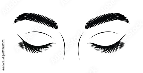 Closed eyes with long eyelashes and well shaped eyebrows beauty concept