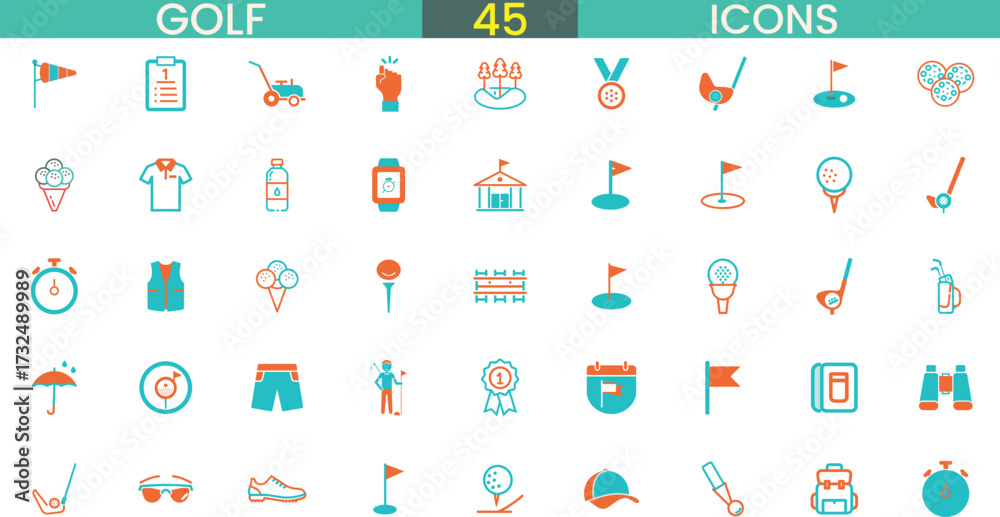 Fototapeta premium Golf icons set collection of sports equipment and activities vector