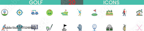 Golf equipment icons set for sports and recreation applications vector