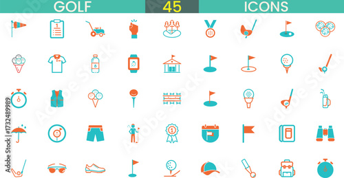 Golf icons set collection of sports equipment and activities vector