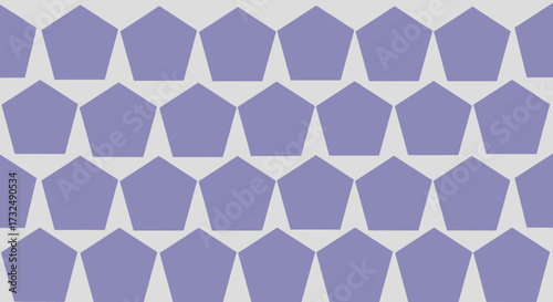 Tiled, uniform periwinkle pentagons on light grey background