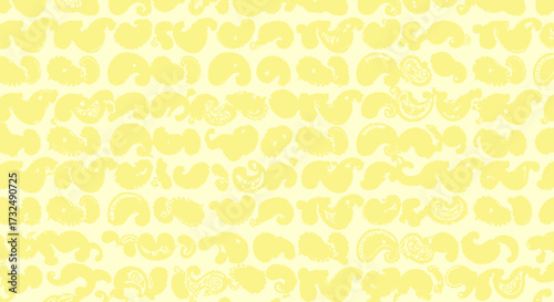 Pale yellow background filled with paisley shapes in slightly darker yellow, creating a textured pattern