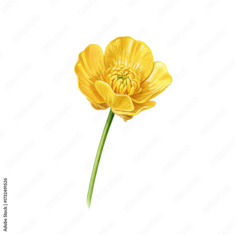 Naklejka premium Delicate watercolor illustration of a vibrant yellow buttercup isolated on white background