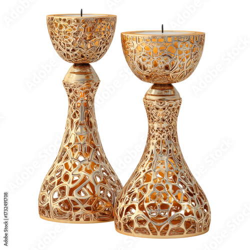 Elegant gold candle holders showcasing intricate design for home decor enhancement