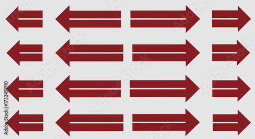 Sixteen red arrows with two white lines pointing in both directions