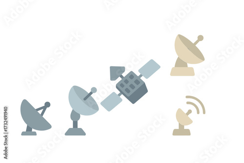 Global communication network technology featuring various satellite dishes and an orbiting space satellite for data transmission