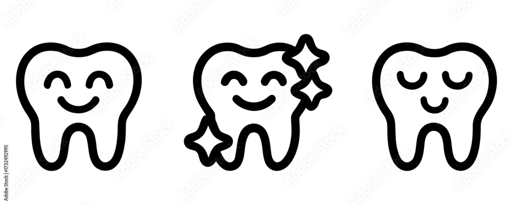 Fototapeta premium Happy tooth icons for dental health and hygiene. tooth icons set