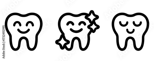Happy tooth icons for dental health and hygiene. tooth icons set