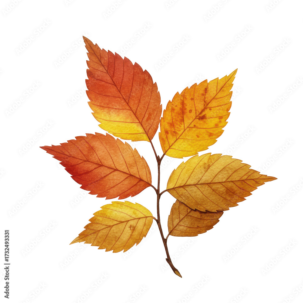 Fototapeta premium Autumnal ash leaf displaying vibrant shades of red, orange, and yellow isolated on white background