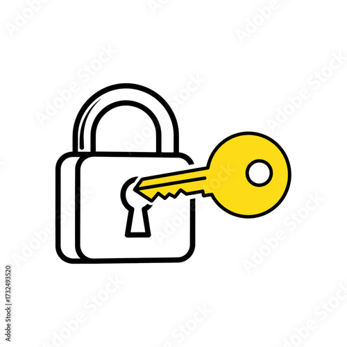 Key unlocking padlock, security concept, protection, access, safety.