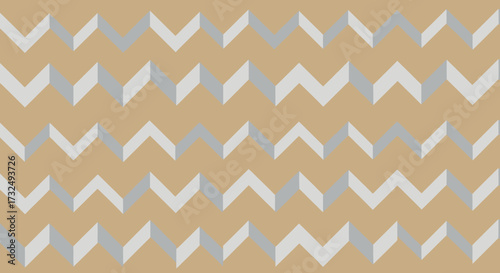 Beige backdrop with rows of layered, gray zig-zag pattern design