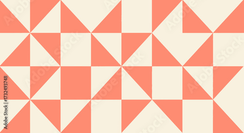 Geometric pattern of coral and cream triangles forming squares