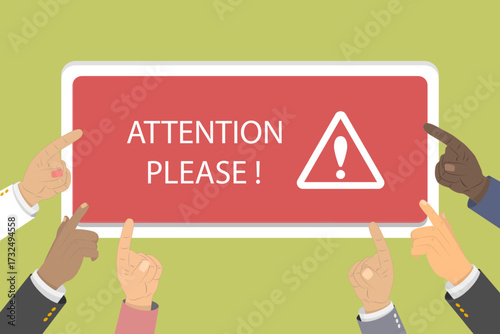 3D Isometric Flat Vector Illustration of Important Announcement, Numerous Arms Indicating Towards The Banner