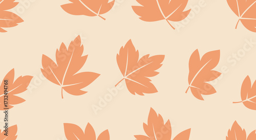 Peach foliage pattern. Scattered leaves with veined detail against a pale background