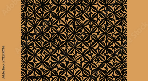 Floral design with abstract petal pattern in black on tan background