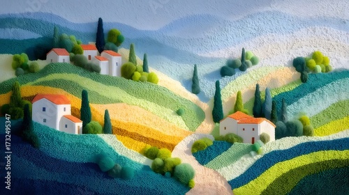 曲がりくねったトスカーナの風景とカラフルなテクスチャ