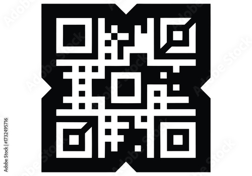 Vector art of complex qr code with intricate squares and patterns in black and white, symbolizing digital information and modern technology