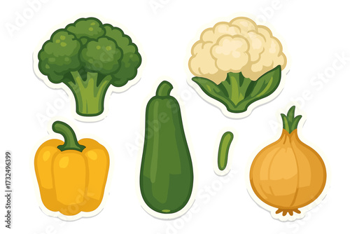 Colorful collection of fresh healthy garden vegetables including broccoli cauliflower zucchini bell pepper and onion