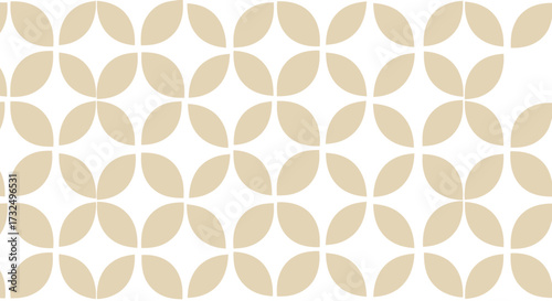 Seamless pattern of beige rounded petal shapes creating flower-like shapes on a white backdrop