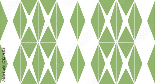 Geometric pattern Green diamond shapes on white. Abstract. Seamless