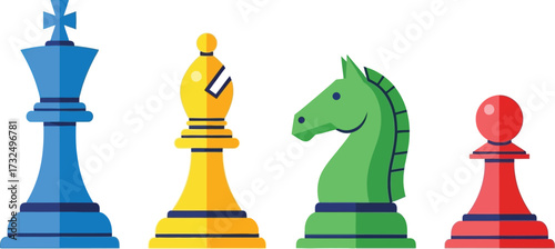 Chess pieces king, queen, knight, and pawn icons