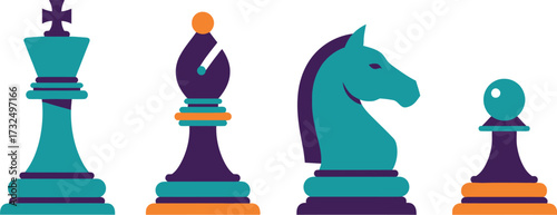 King, queen, knight, and pawn chess pieces challenge