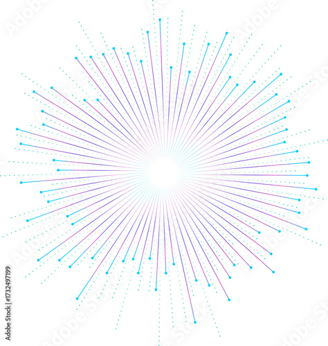 Design Element. Radiant starburst with multicolored gradient rays spreading outward. Abstract explosive lines with luminous dynamic movement