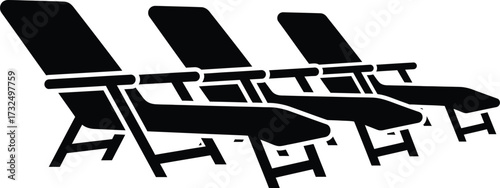 Three deck chairs, lounge chairs, beach air used for relaxation at beaches, poolsides, or patios vector illustration icons