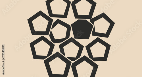 Pentagons in a loose cluster; one solid, outlines of others
