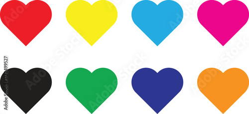 Collection of colorful heart shapes isolated on white background, symbolizing love and affection