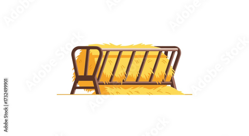 A simplistic illustration of a hay feeder filled with hay on a surface