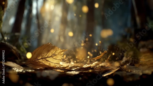 Golden Forest Fire Sparks, Enchanting Nature Scene.