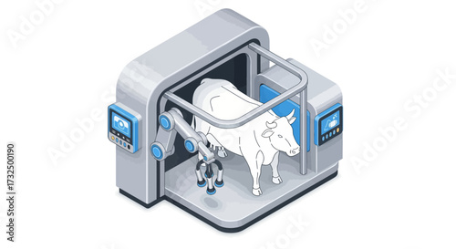 Automated Cow Milking System Illustration Depicting Modern Farm Technology