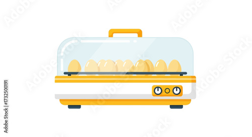 Automated egg boiler with multiple eggs inside on a clear background