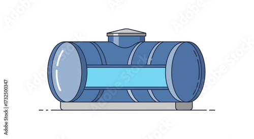 Blue container illustration on white background representing a industrial reservoir