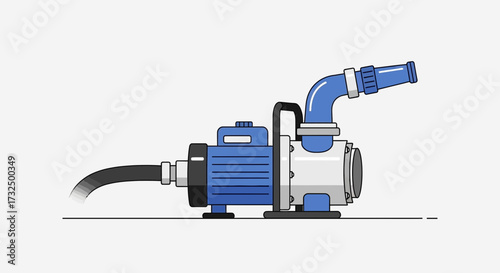 Blue water pump illustration for irrigation, agriculture, and water works