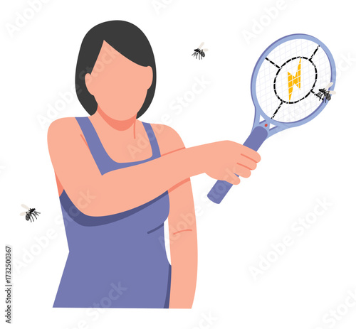 a woman use electric mosquito swatter
