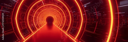 Passage through a futuristic red glowing tunnel
