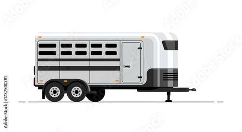 Flat Vector Illustration of a Light Gray Horse Trailer on White Background