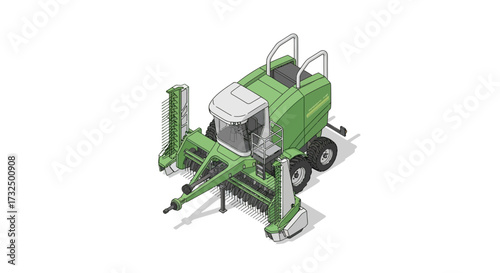 High Angle View of Modern Forage Harvester Vector Illustration Isometric