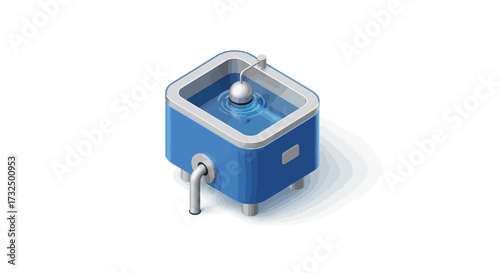 Illustration of a Blue Water Trough with a Float Valve System on White