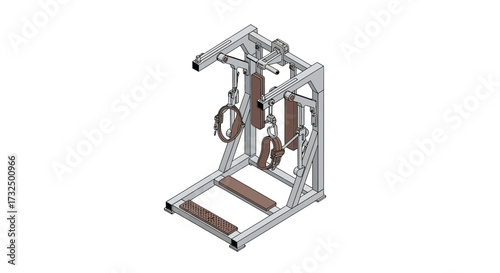 Illustration of a complex exercise machine, showcasing its robust design