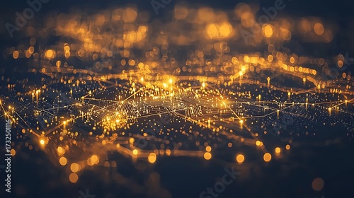 Abstract glowing circuit traces illuminated on dark surface digital technology pattern minimal futuristic style